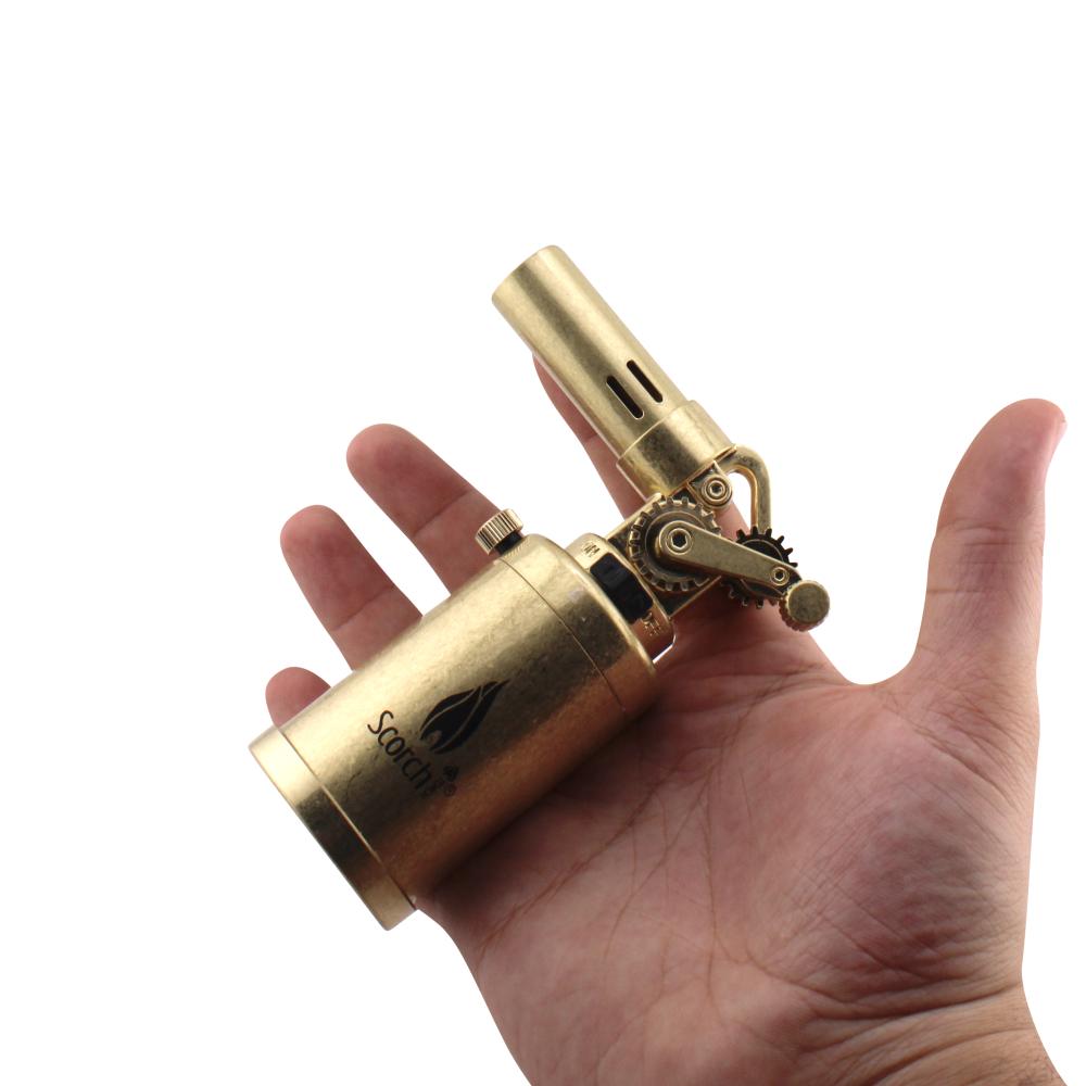 Scorch Clock Design Torch Lighter Single Flame-Shiny Gold