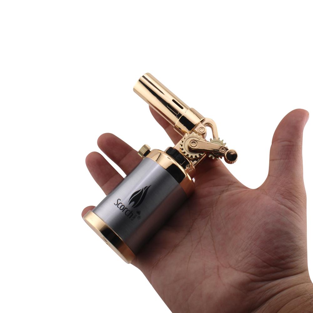 Scorch Clock Design Torch Lighter Single Flame-Silver Gold