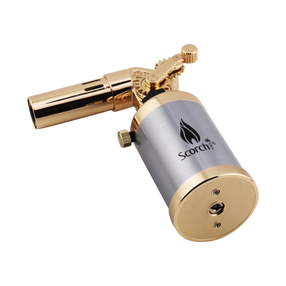 Scorch Clock Design Torch Lighter Single Flame-Silver Gold