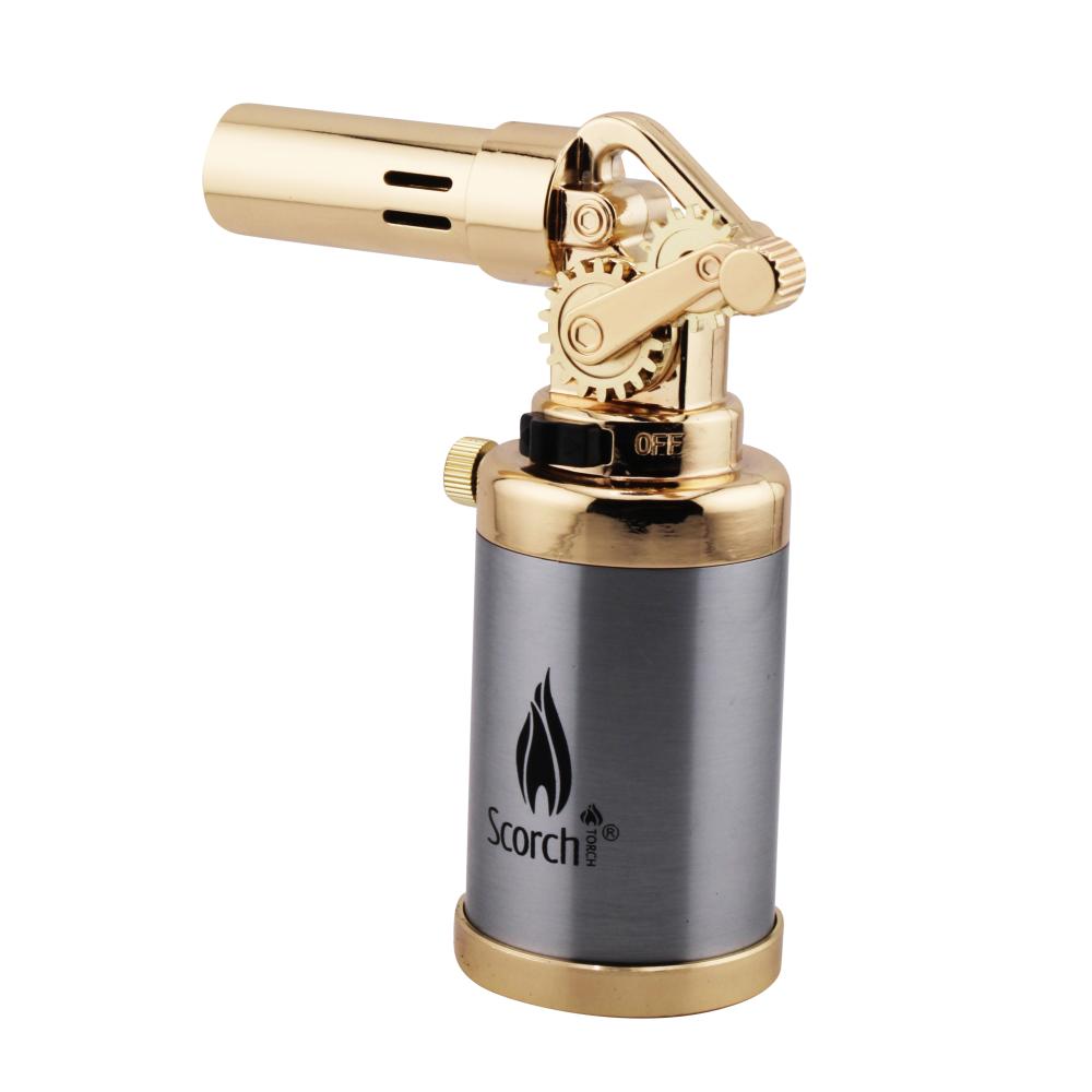 Scorch Clock Design Torch Lighter Single Flame-Silver Gold