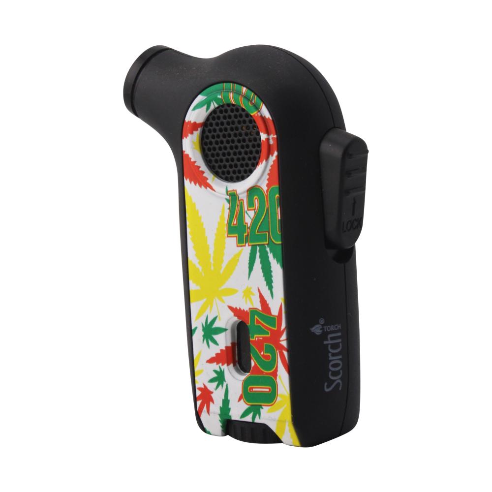 Scorch Leaf Burst Design Torch Lighter Single Flame-White