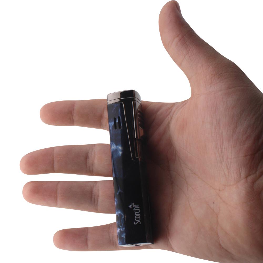 Scorch Marble Fire Design Torch Lighter Single Flame-Blue