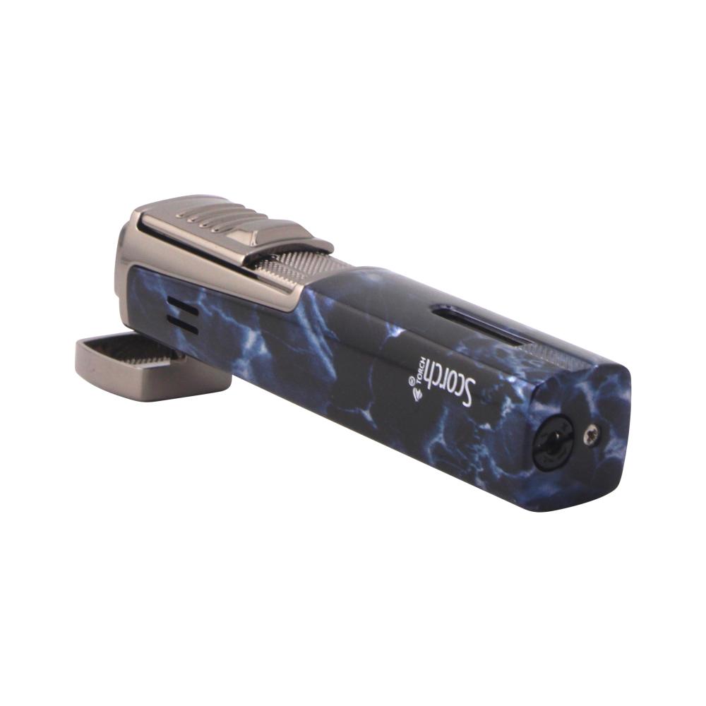 Scorch Marble Fire Design Torch Lighter Single Flame-Blue