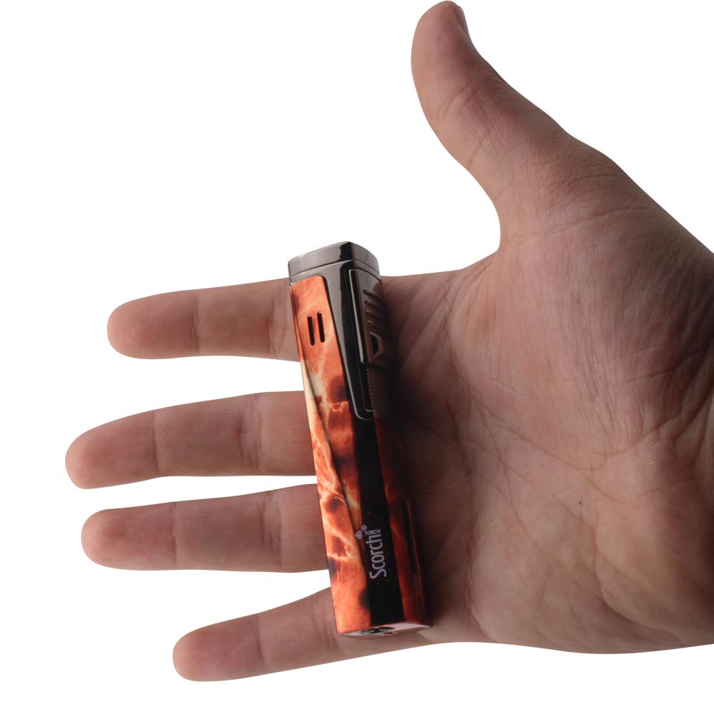 Scorch Marble Fire Design Torch Lighter Single Flame-Brown