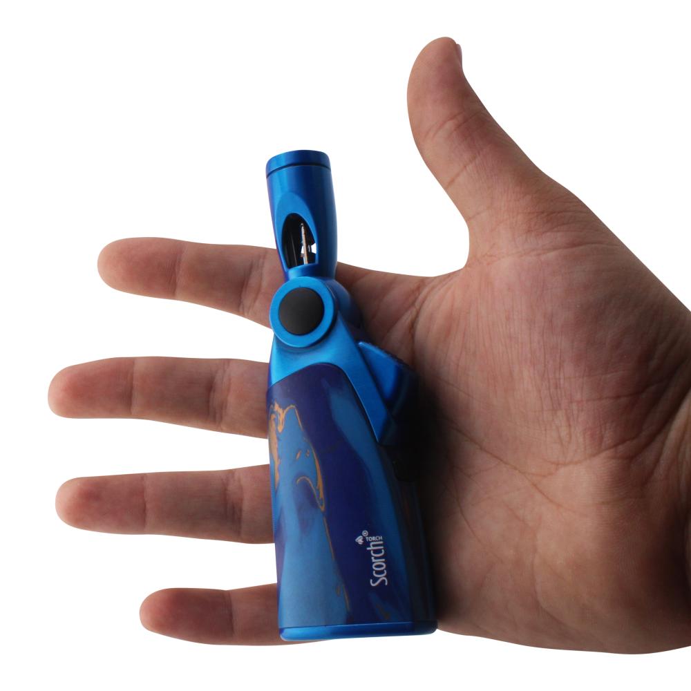 Scorch Marbles Pattern Adjustable Single Flame Torch Lighter-Blue
