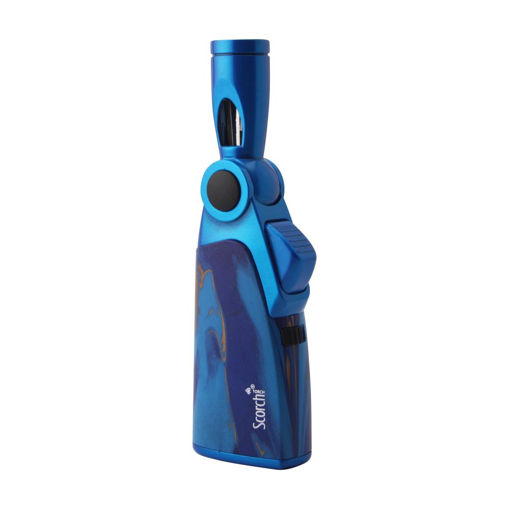 Scorch Marbles Pattern Adjustable Single Flame Torch Lighter-Blue