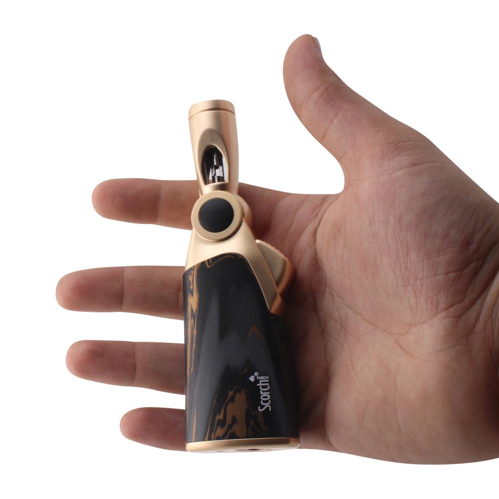 Scorch Marbles Pattern Adjustable Single Flame Torch Lighter-Gold