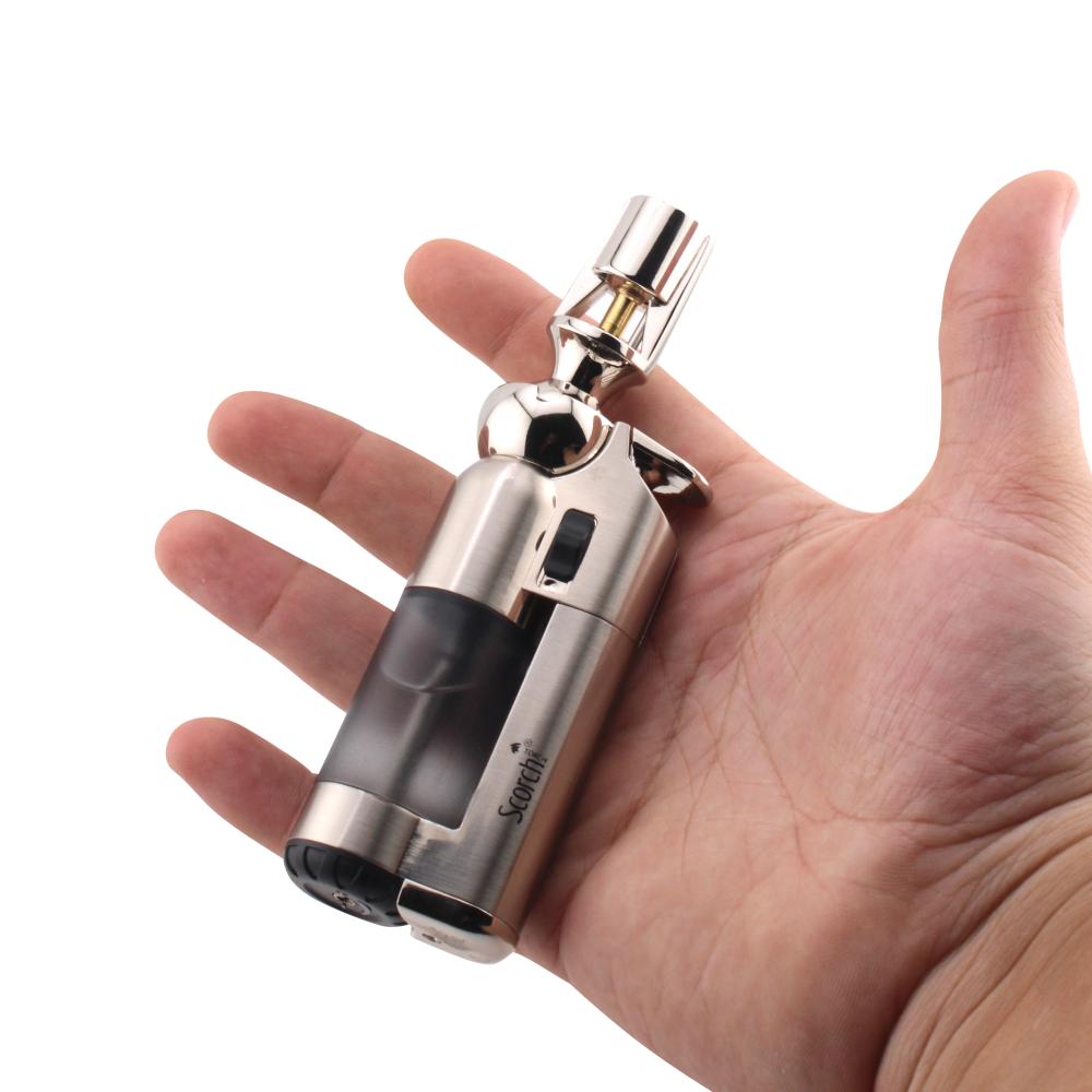 Scorch Transparent Adjustable Single Flame Torch Lighter-Silver