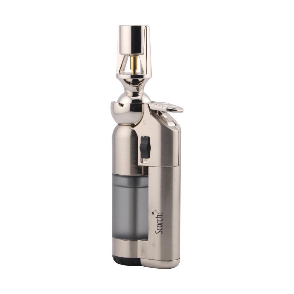 Scorch Transparent Adjustable Single Flame Torch Lighter-Silver
