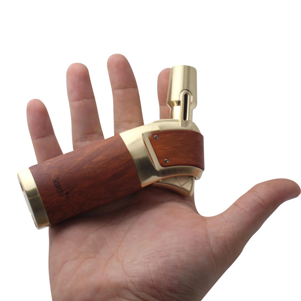 Scorch Wood Grip Single Flame Torch Lighter-Brown