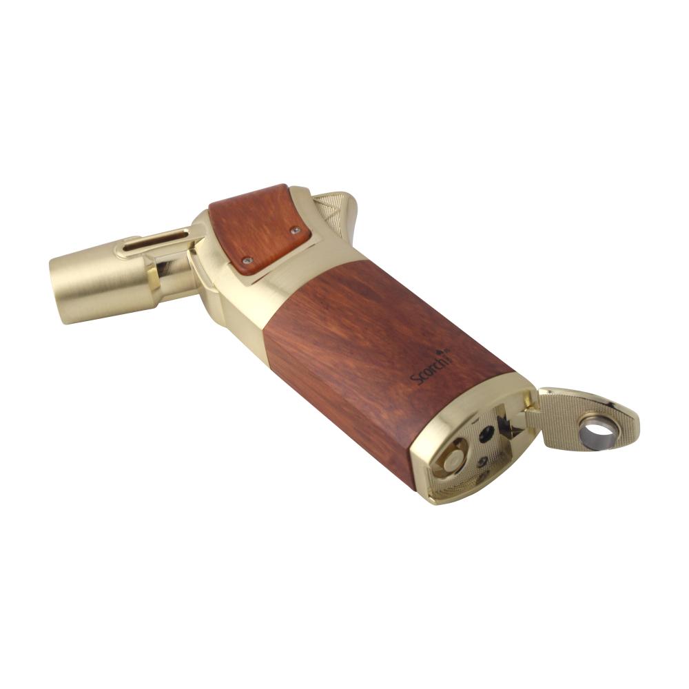 Scorch Wood Grip Single Flame Torch Lighter-Brown