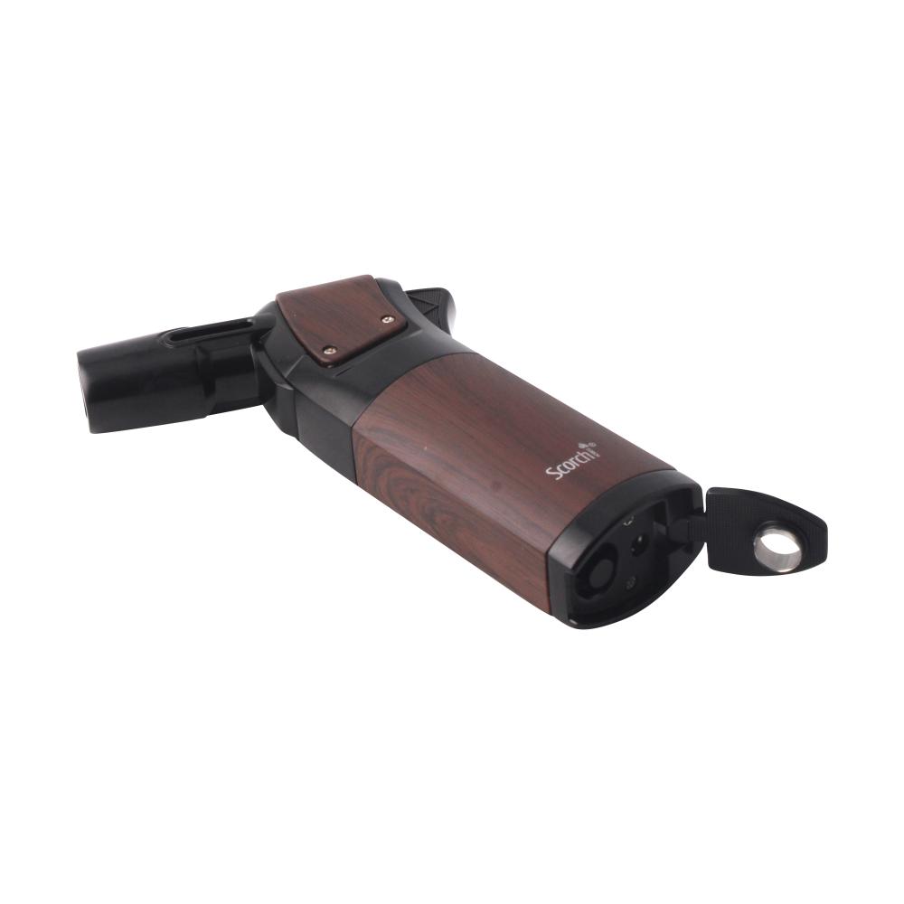 Scorch Wood Grip Single Flame Torch Lighter-Chocolate