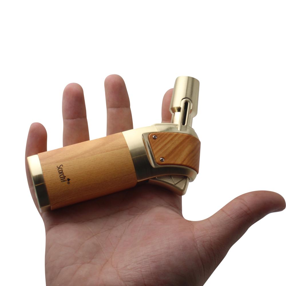 Scorch Wood Grip Single Flame Torch Lighter-Gold