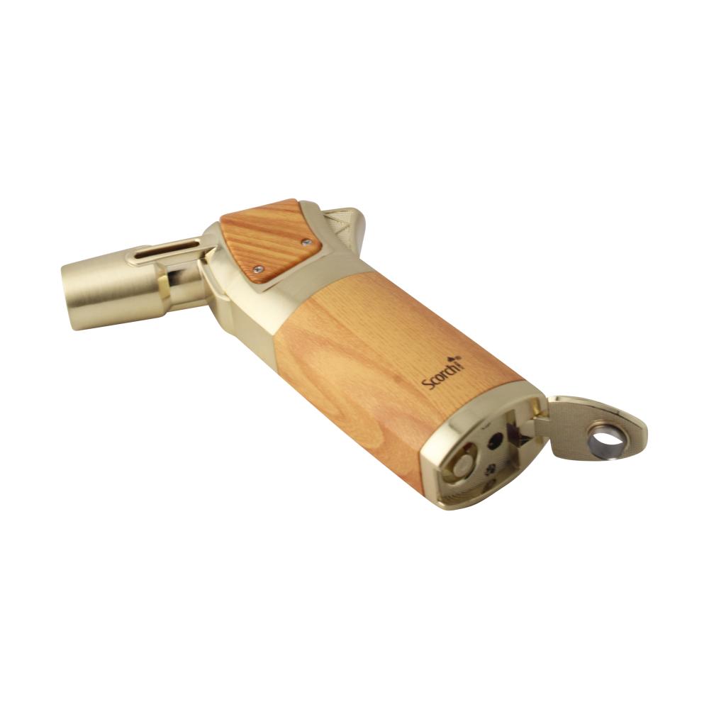 Scorch Wood Grip Single Flame Torch Lighter-Gold