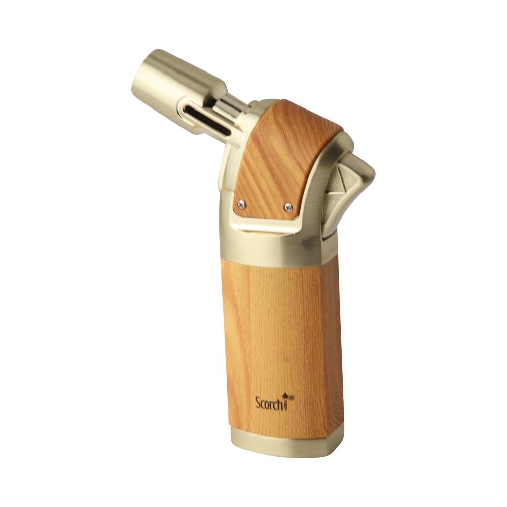 Scorch Wood Grip Single Flame Torch Lighter-Gold