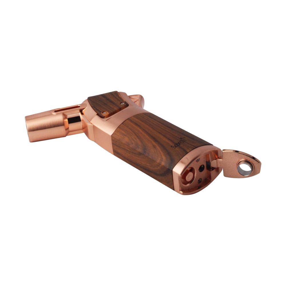 Scorch Wood Grip Single Flame Torch Lighter-Rose Gold
