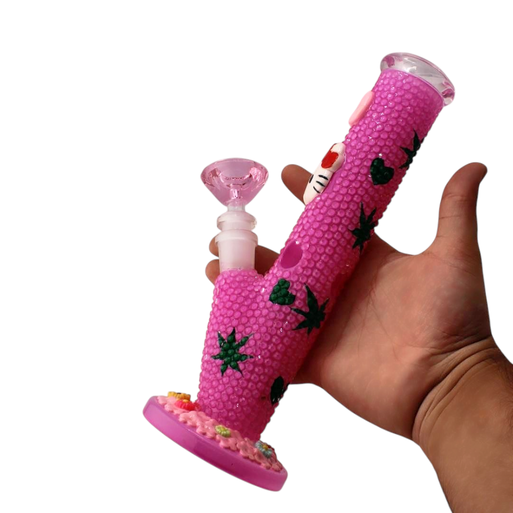 Shiny Kitty Glass Water Pipe-Dark Pink