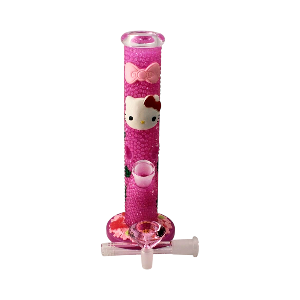 Shiny Kitty Glass Water Pipe-Dark Pink