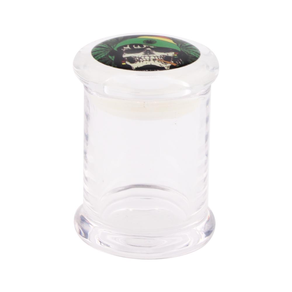 Skull Print Design Glass Smell Proof Jar-Clear