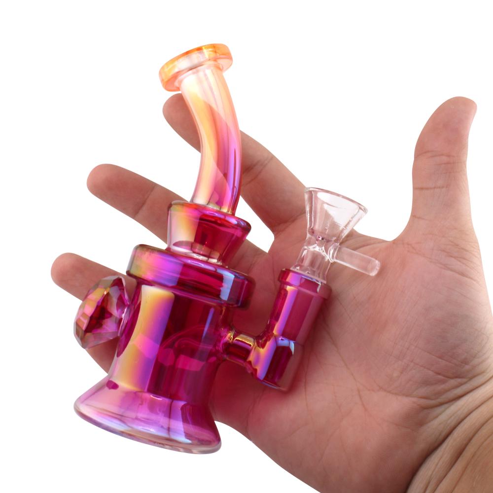 Sunset S Diamond Glass Water Pipe-Deep Pink