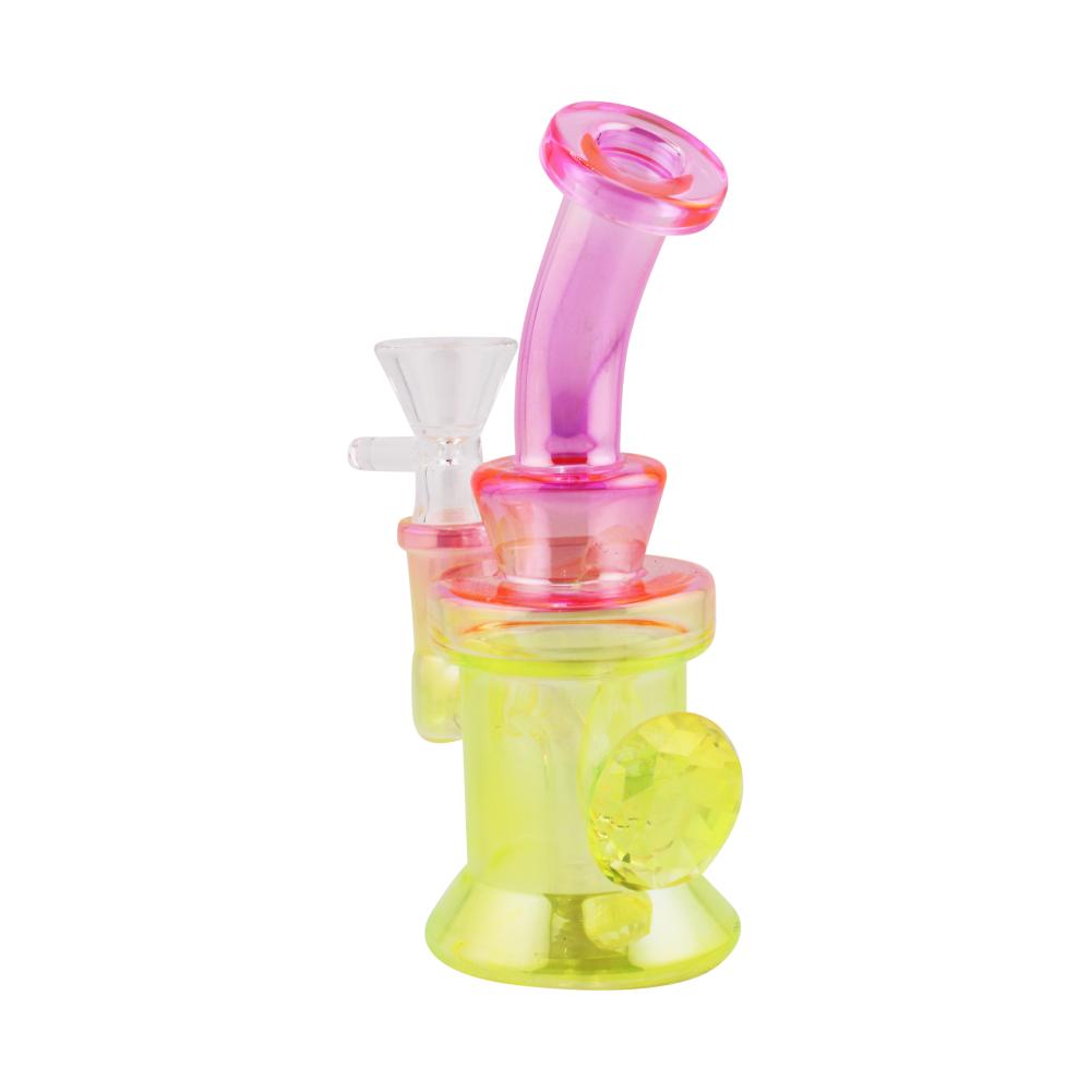 Sunset S Diamond Glass Water Pipe-Pink and Yellow