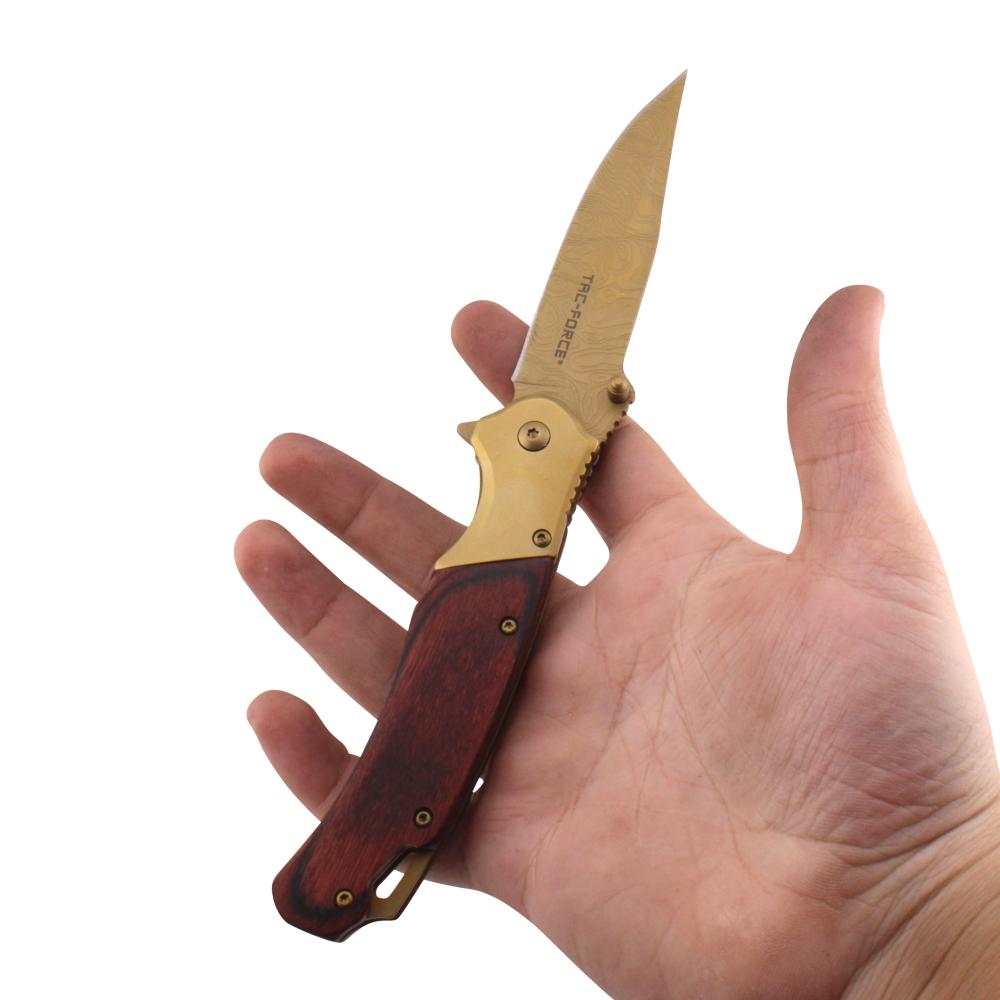 Tac Force N31 Folding Wooden Handle Pocket Knife-Gold