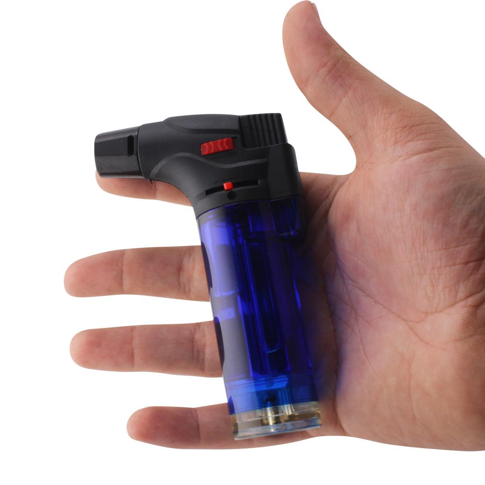 Techno Medium Clear Single Flame Torch Lighter-Blue
