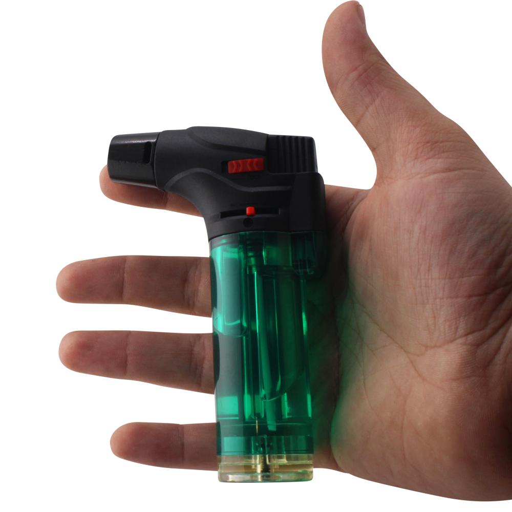 Techno Medium Clear Single Flame Torch Lighter-Green