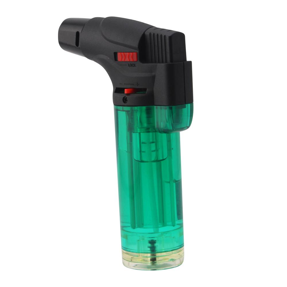 Techno Medium Clear Single Flame Torch Lighter-Green