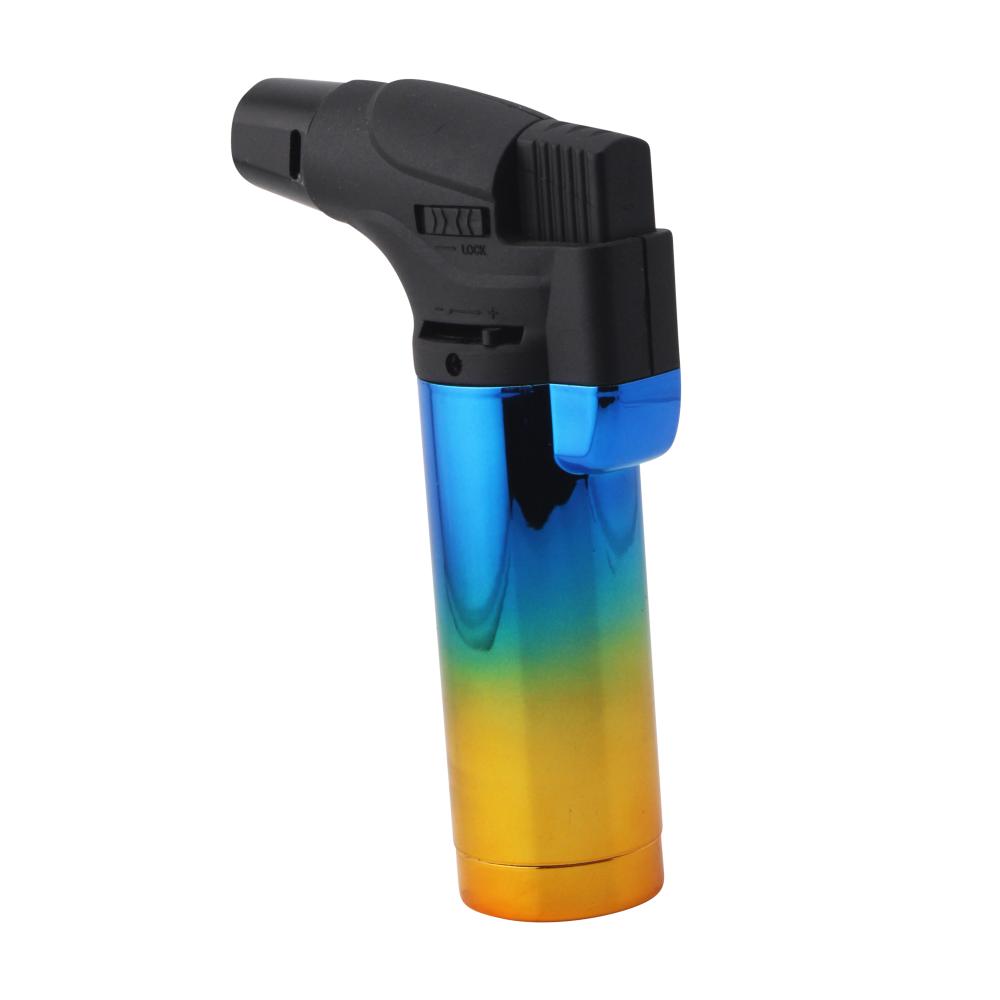 Techno Medium Shiny Single Flame Torch Lighter-Blue and Yellow