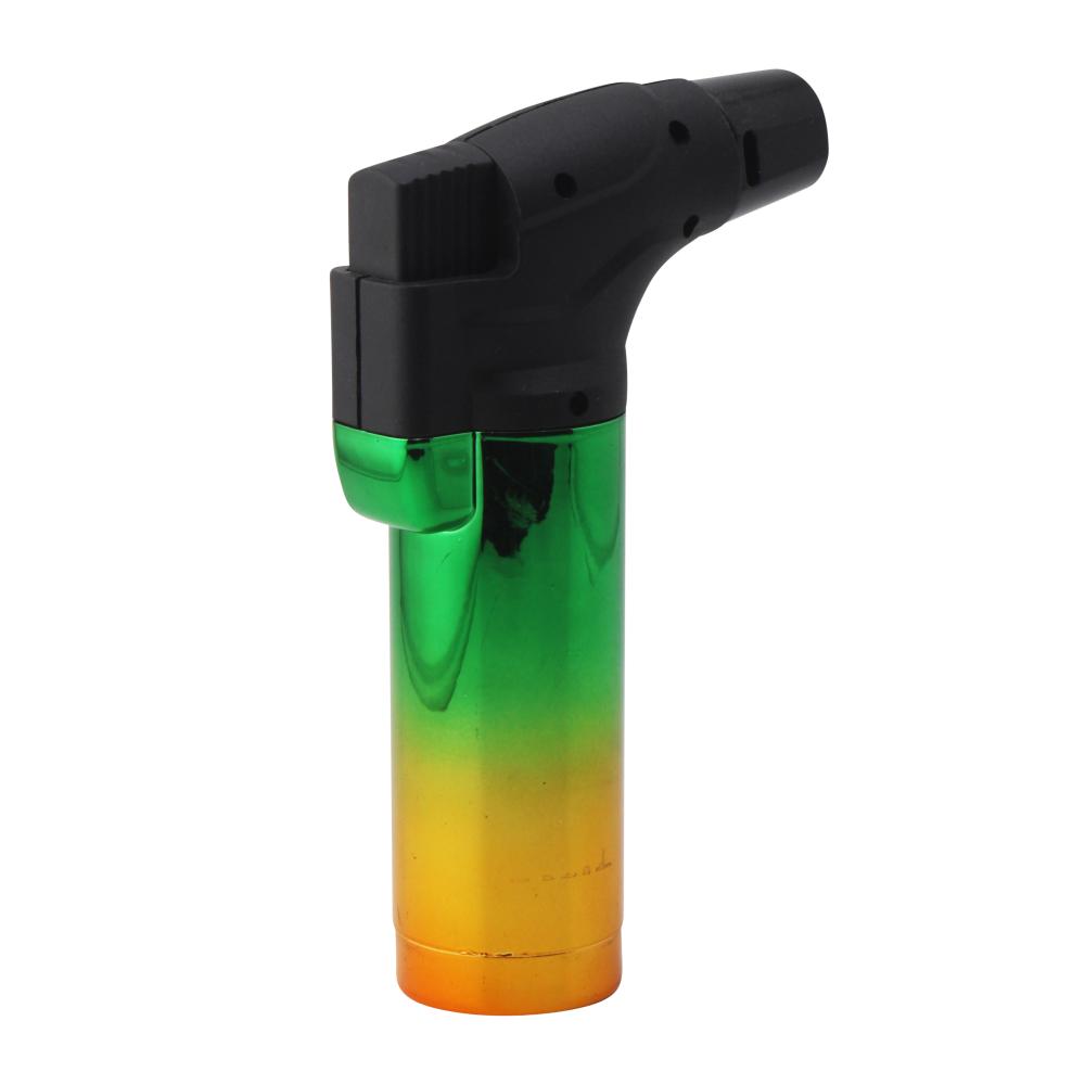 Techno Medium Shiny Single Flame Torch Lighter-Green and Yellow