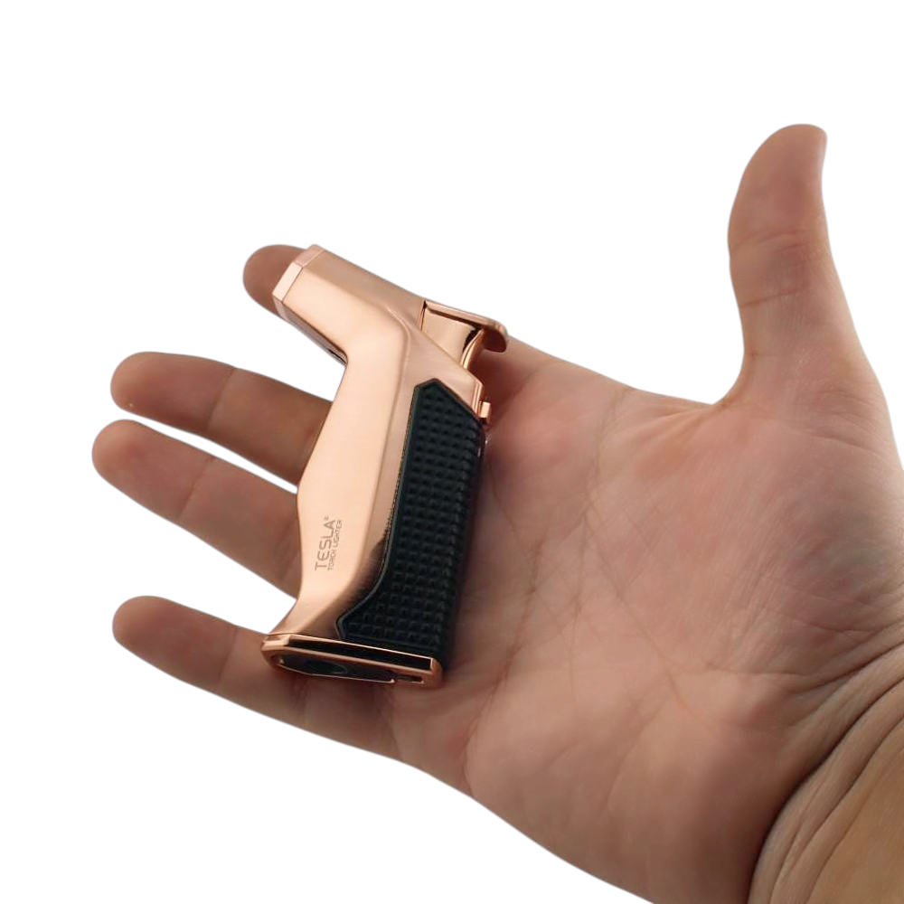 Tesla Mini Metal Single Flame Torch Lighter-Rose Gold and Black