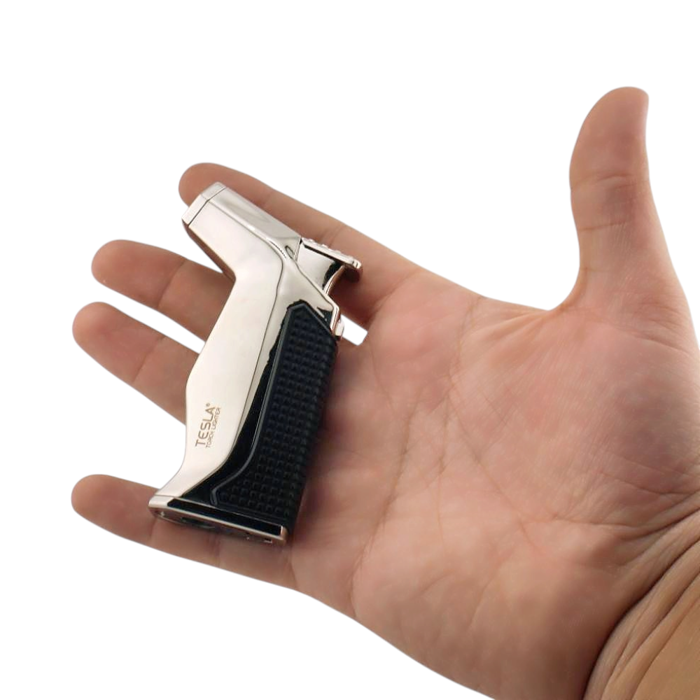 Tesla Mini Metal Single Flame Torch Lighter-Silver and Black