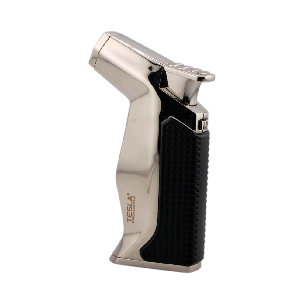 Tesla Mini Metal Single Flame Torch Lighter-Silver and Black