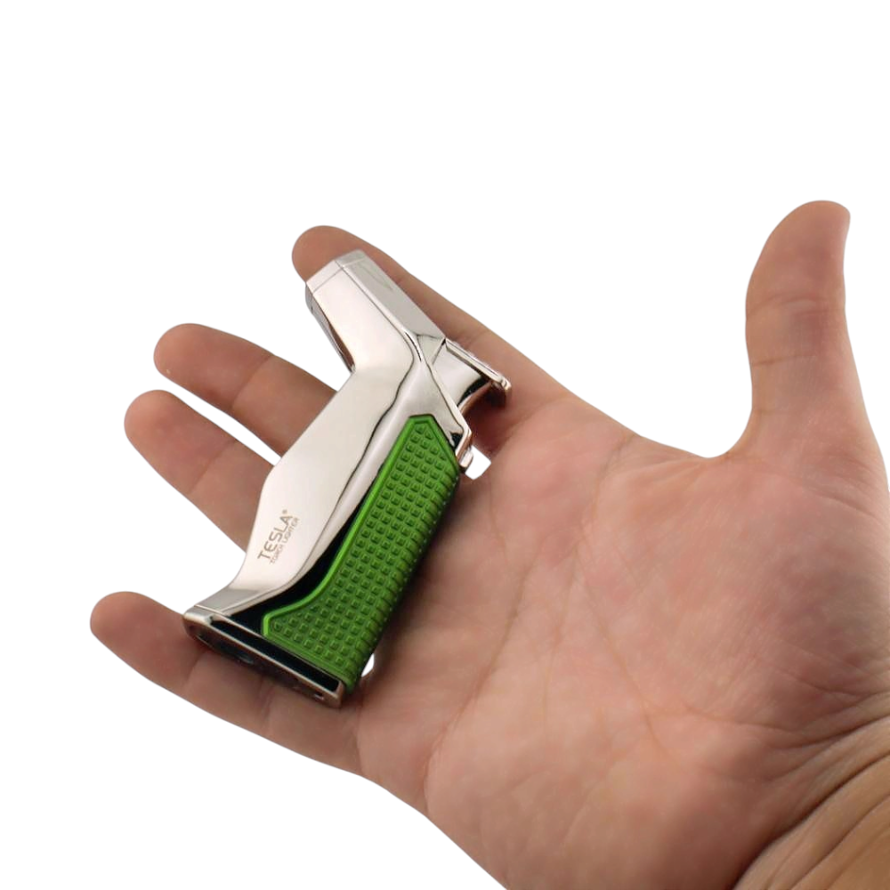 Tesla Mini Metal Single Flame Torch Lighter-Silver and Green