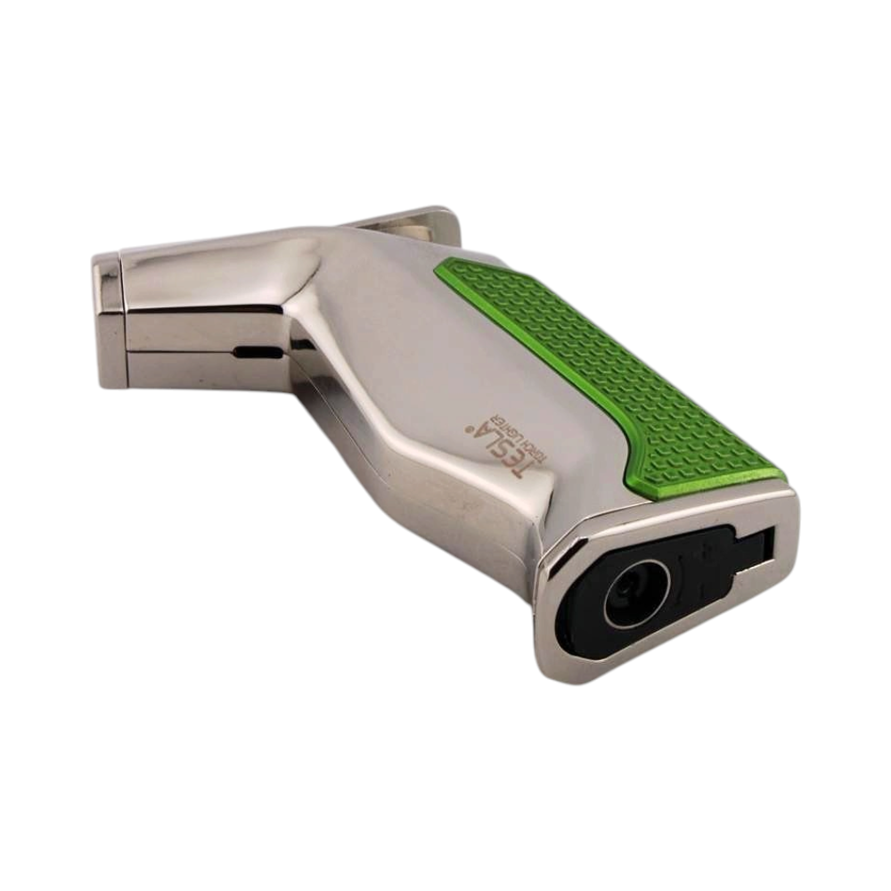 Tesla Mini Metal Single Flame Torch Lighter-Silver and Green