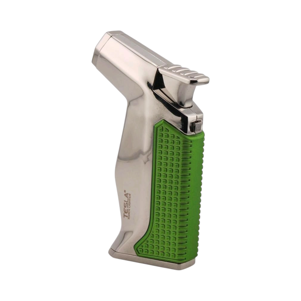 Tesla Mini Metal Single Flame Torch Lighter-Silver and Green