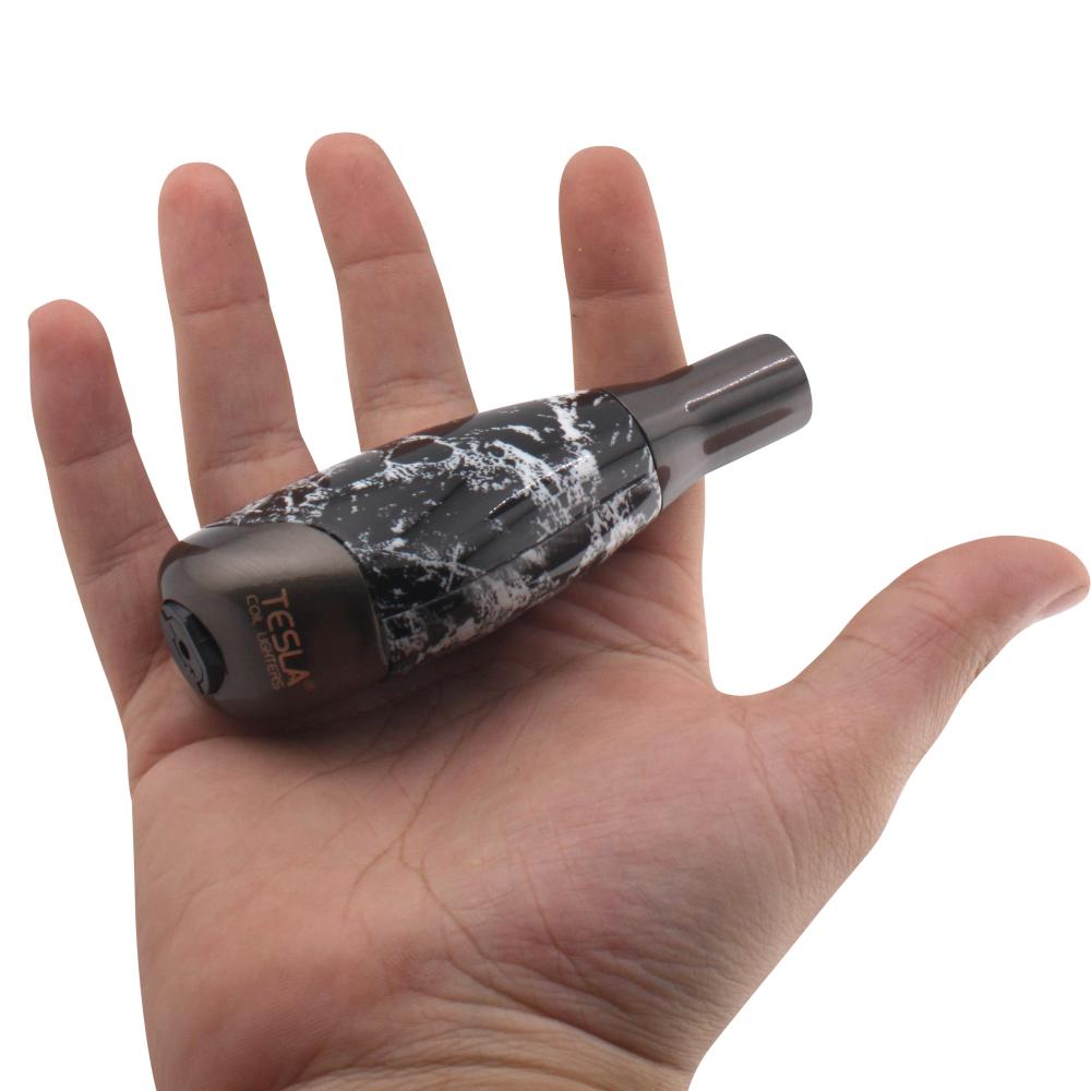 Tesla Small Marble Design Torch Single Flame-White and Black