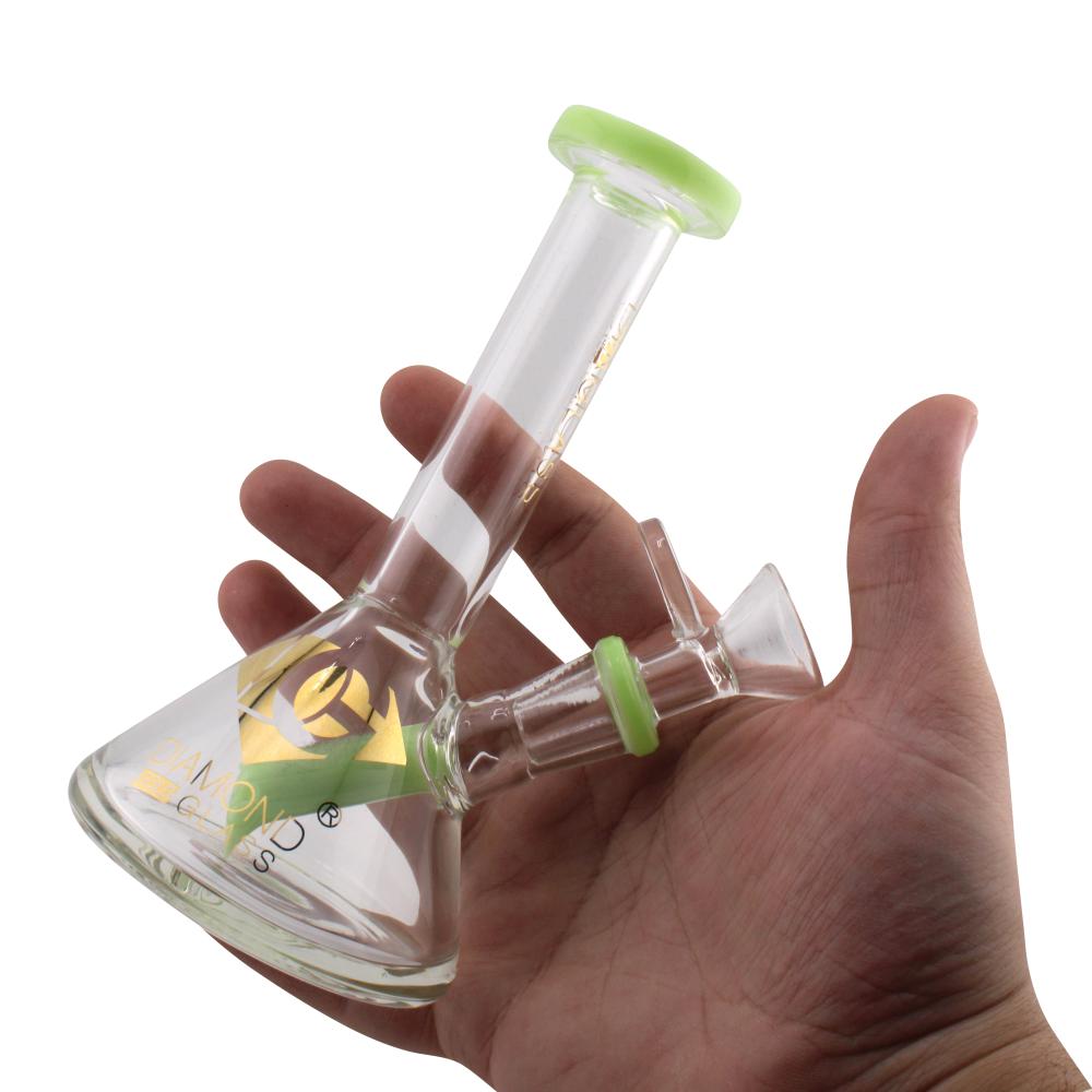 Tiny Diamond Gold Glass Beaker Water Pipe-Light Green