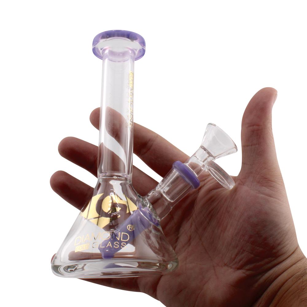 Tiny Diamond Gold Glass Beaker Water Pipe-Purple