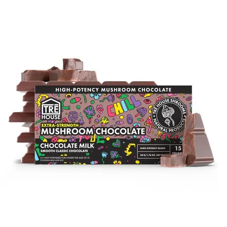 TRE HOUSE Extra Strength Magic Mushroom Chocolate Bar 15 Squares 50g-Chocolate Milk
