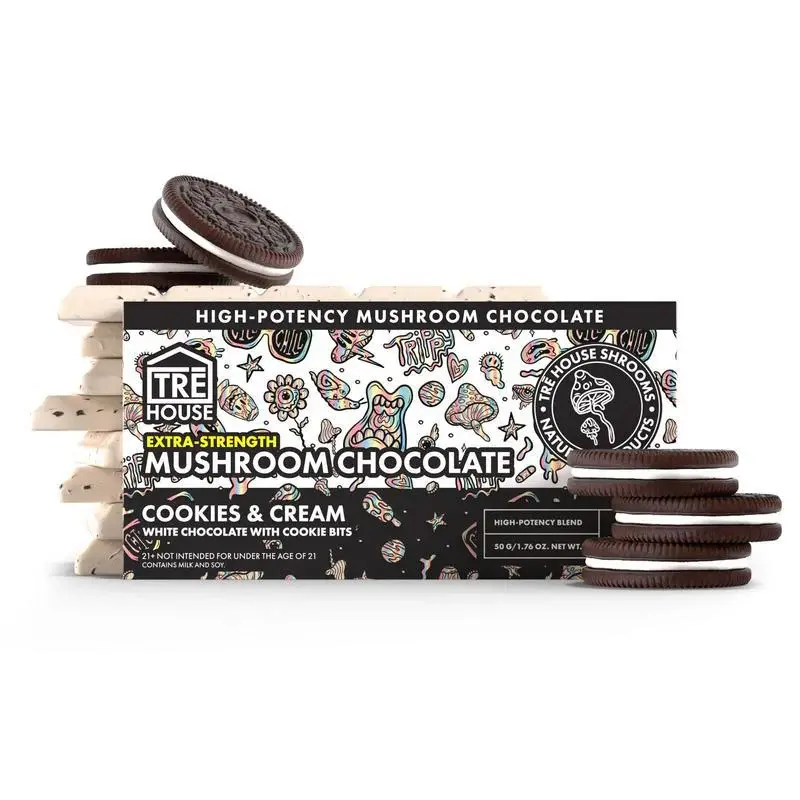 TRE HOUSE Extra Strength Magic Mushroom Chocolate Bar 15 Squares 50g-Cookies and Cream