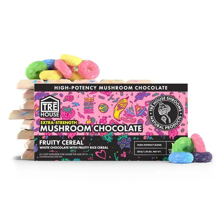 TRE HOUSE Extra Strength Magic Mushroom Chocolate Bar 15 Squares 50g-Fruity Cereal