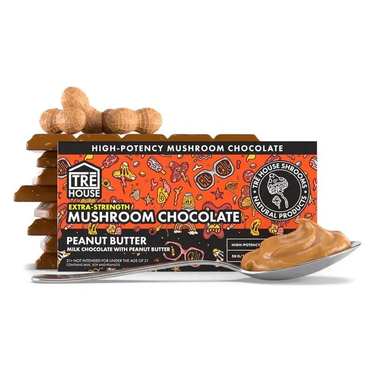 TRE HOUSE Extra Strength Magic Mushroom Chocolate Bar 15 Squares 50g-Peanut Butter