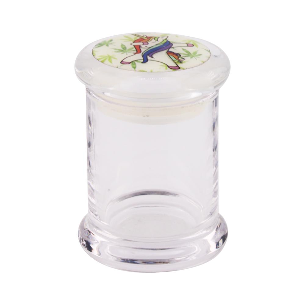 Unicorn Design Glass Print Smell Proof Jar-Clear